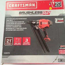 Craftsman V20* Brushless Rp Cordless 21 Degree Plastic Collated Framing Nailer.