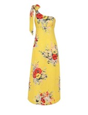 Zimmermann Alight Asymmetric Midi Dress | Yellow Floral, One Shoulder Tie, Linen