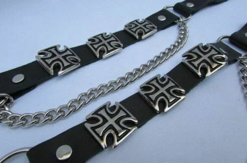 Hombre Cruz de Hierro Plata Botas Cadena Par Negro Correas Zapato Pulsera - Imagen 20 de 24