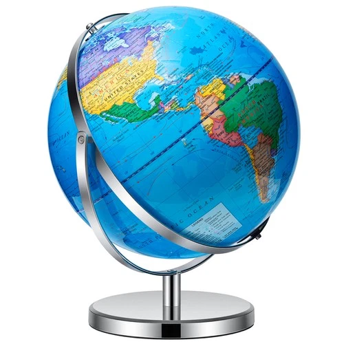 World Globe W/ Stainless Stand 13 inch 720 Rotating World Map Desktop Geography