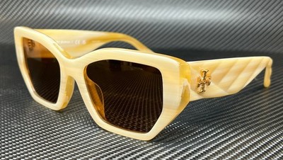 Tory Burch Cream Frame Horn Sunglasses with Amber Lenses Tory Burch TY7219U yellow frame with brown lenses. Lenses  main image 2