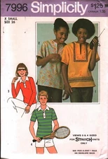 7996 Vintage Simplicity Sewing Pattern Girls 1970s Set of Pullover Tops Stretch