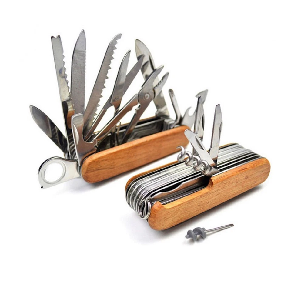 Multifunktionsmesser 26 Tools Taschenmesser Holzgriff Schweizer Messer Camping - Bild 4 von 4