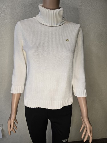 Vintage Lauren Ralph Lauren 100 % Baumwolle weiß Rollkragenpullover Damengröße Small