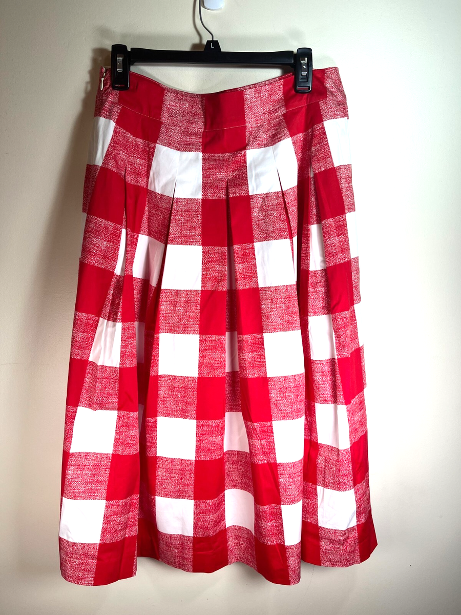 NWT- TALBOTS Picnic Red and White Pleated Gingham Full Midi Skirt