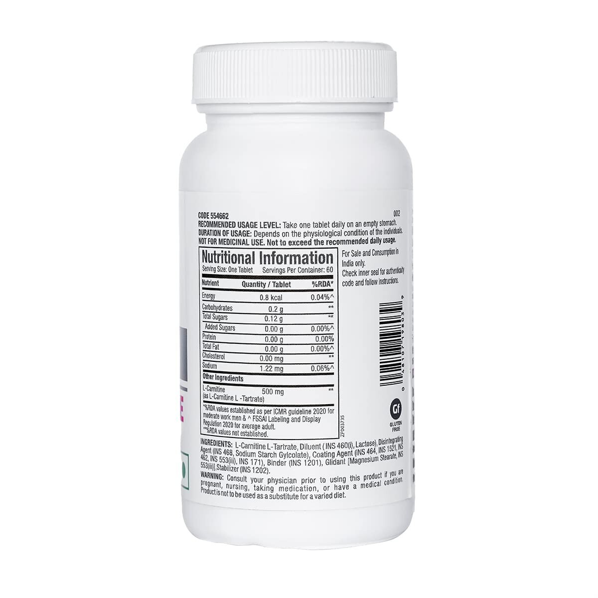 rda l carnitine GNC Pro Performance L-Carnitine 500Mg 60 Tablets