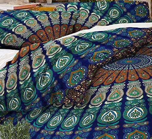 King Size Mandala Hippie Gypsy Indian Blue Quilt Duvet Doona Cover Bedding Set - Image 3 of 4