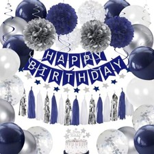 Birthday Decorations Men Blue | Navy Blue White Silver Party Decorations |