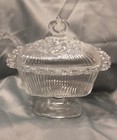 Vintage Indiana Glass Lace Edge Clear Footed Pedestal Candy Dish with Lid — photo 1
