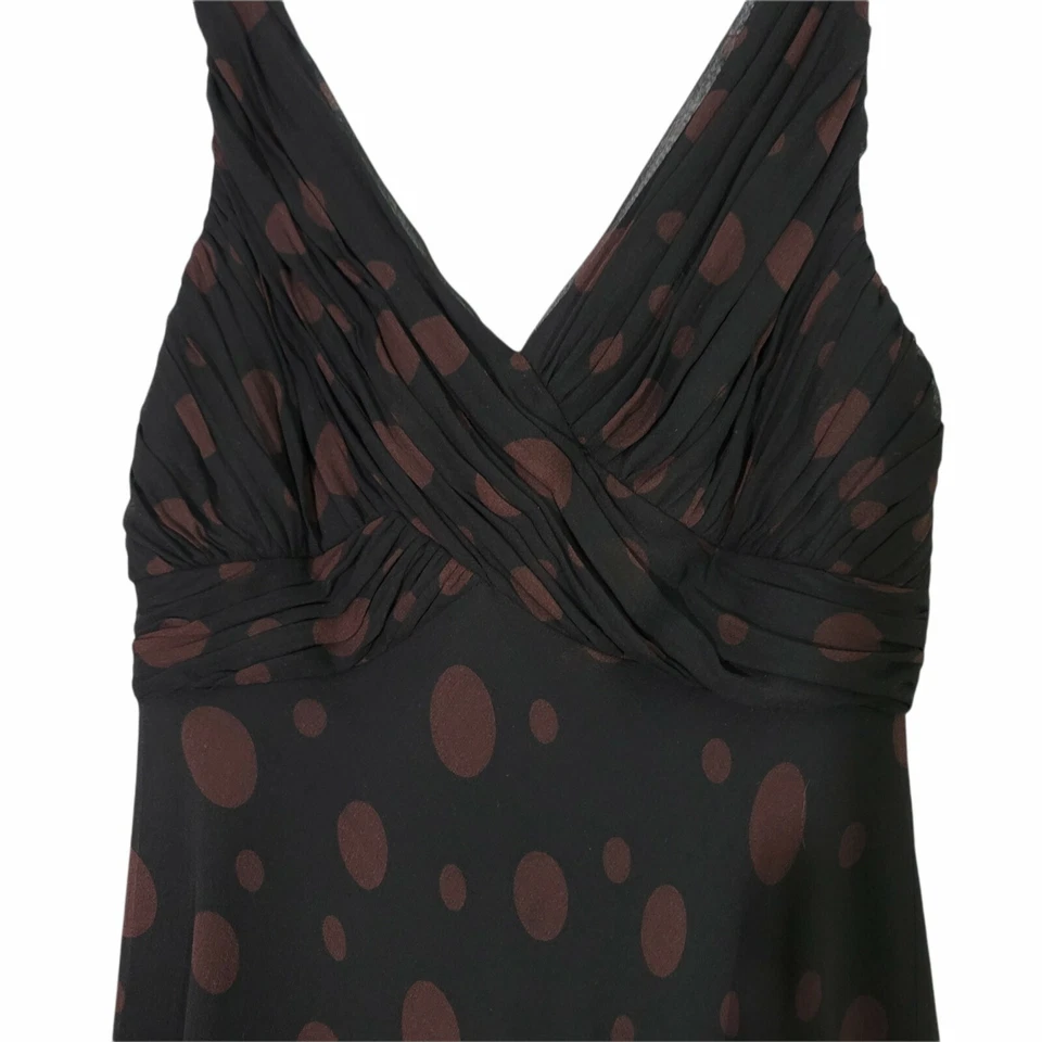 Vestido Anne Klein Marrón Lunares Negro 100% Seda Talla 4 Trabajo Fiesta Cóctel Foto 2 de 4