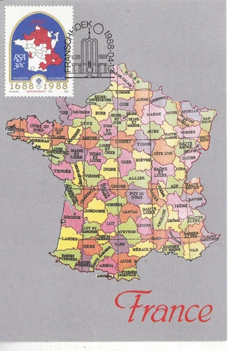 South Africa 1988 French Huguenots map Maxi Card FDC special cancel Unaddressed
