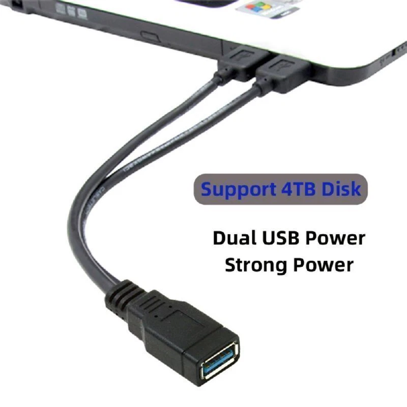 CY USB 3.0 Female to Dual USB Male Extra Power Data Y Extension Cable Black - Image 3 of 4