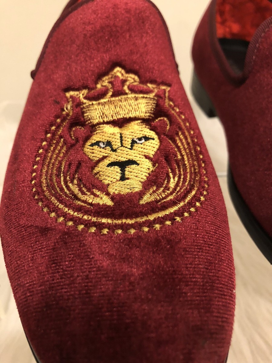 ELANROMAN Mens Rich Red Velvet Dress Shoe Size 10 Gold Crown 