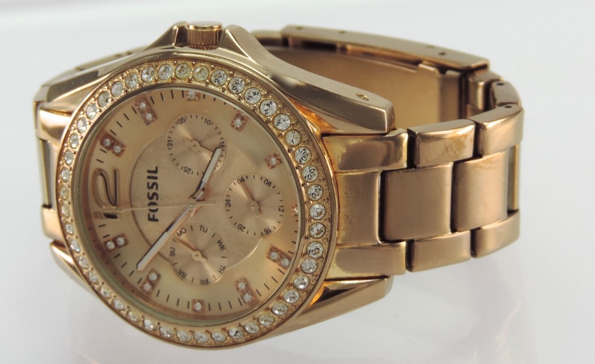 Fossil Damenuhr mit Strasssteine Quarz Ref-ES-2811251108