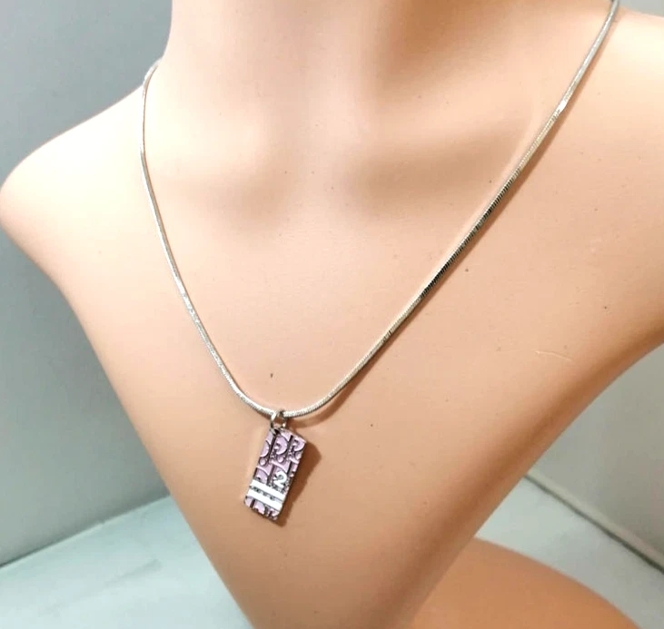 Christian Dior Trotter n.2 collana ciondolo tono argento rosa con scatola