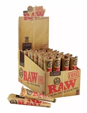 RAW Classic Pre-Rolled Cone King Size Rolling Papers 32 Packs 96 Cones Full Box