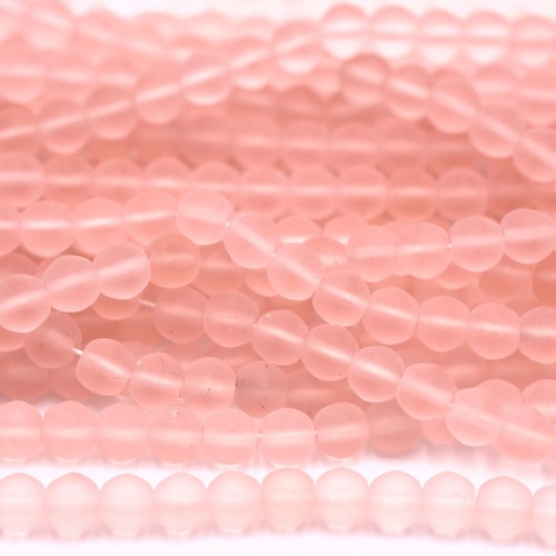 Frosted Pink Czech Glass Round Beads (6mm) (PCG55)