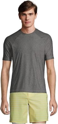 NWT Lands' End Men's Crew Neck Short Sleeve Rash Guard Gray UPF 50 XL $60 FLD202