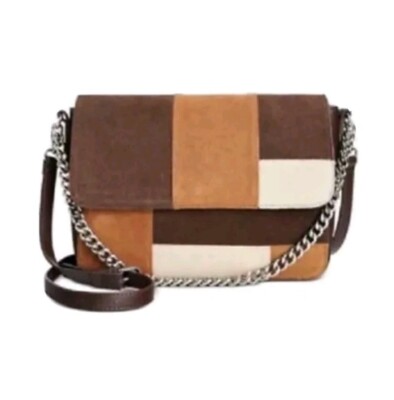 Giani Bernini Handbag Suede Patchwork Flap Color Block Chocolate NWT 