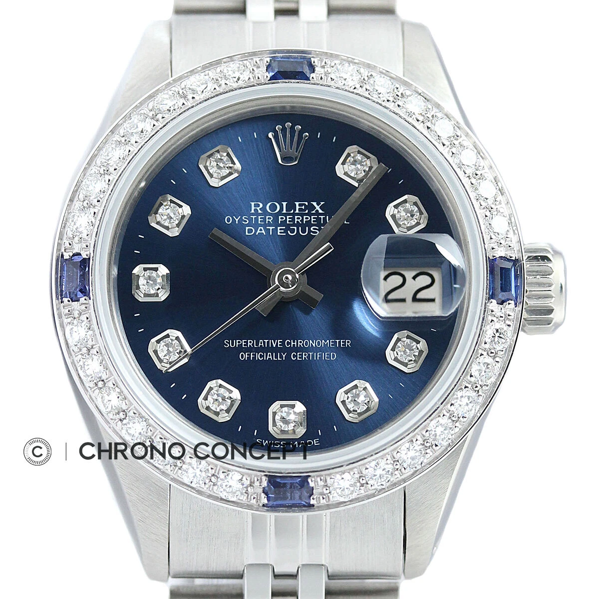 Ladies rolex blue face diamonds sales