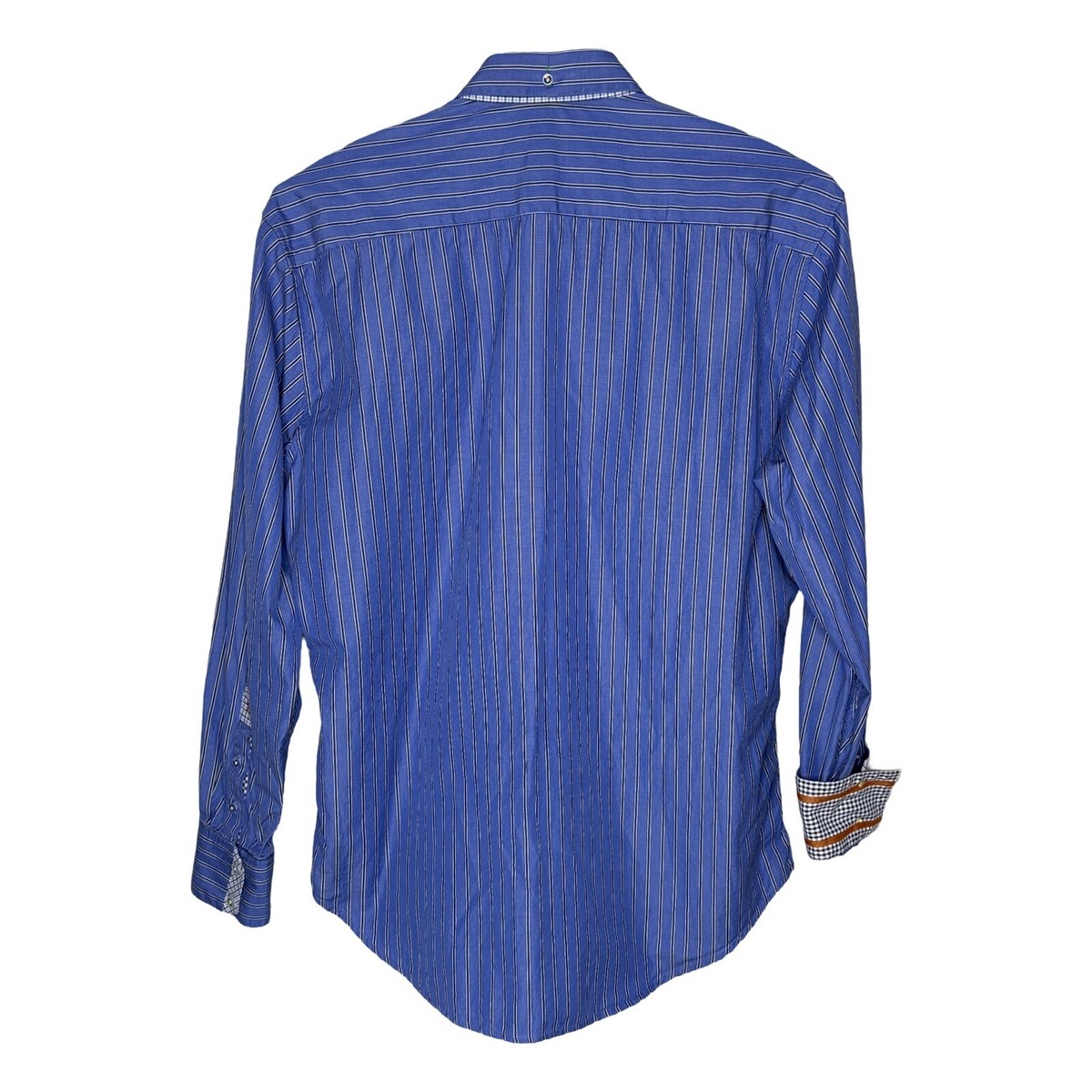 Robert Graham Shirt Mens XL Blue White Striped Collared Flip Cuff