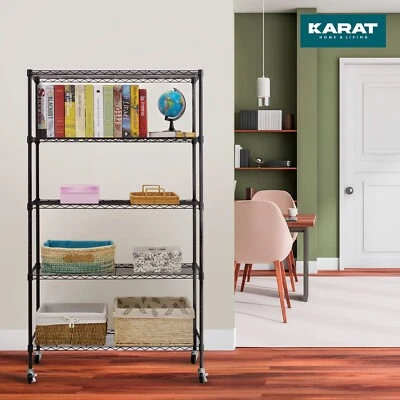 Gitterregal MAYA schwarz Rollen Regal 89 x 34 x 150 cm Metallregal Lagerregal - Bild 1 von 4