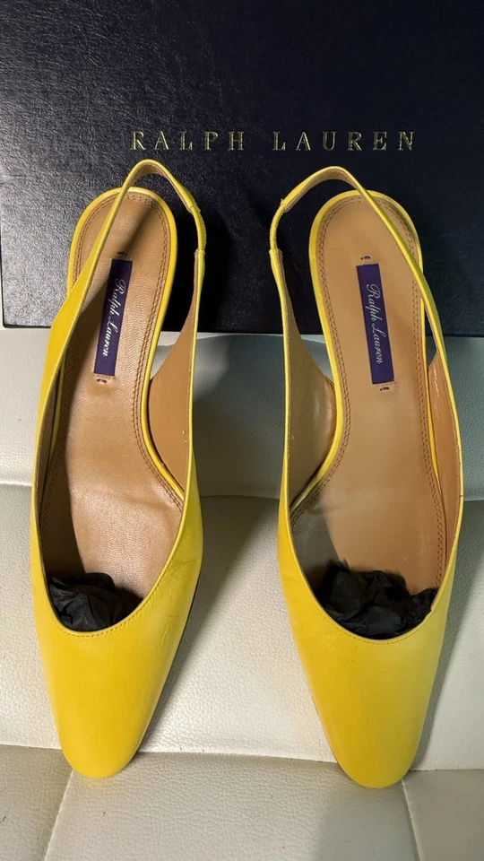NIB Ralph Lauren Collection Women’s Yellow Slingback Pumps 39B (25cm) US 8 - Image 3 of 4