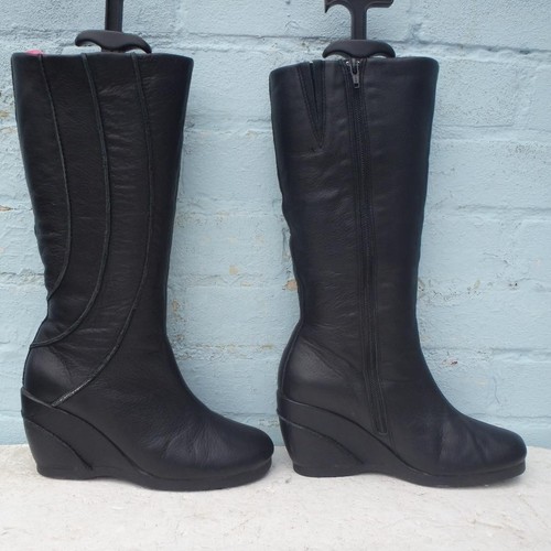 Hush Puppies Leather Boots UK 6 Eur 39 Womens Wedge Black Boots Preloved - Picture 2 of 10