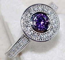 2CT Natural Amethyst  White Topaz 925 Sterling Silver Ring Jewelry Sz 7 NB3-4