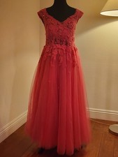 Women Lace Sleeveless Evening Long Beading Prom Gowns Tulle Party Dress S