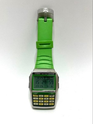 CASIO Data Bank DBC-32 Fluorescent Green Calculator Digital Watch Rare MINT WORK
