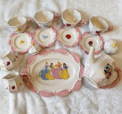 2003 Disney Princess Tea Set 12 Piece Fine Ceramic Brass Key Vintage READ