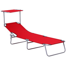 Folding Sun Lounger Chair Sunshade Garden Recliner Hammock Adjustable Red