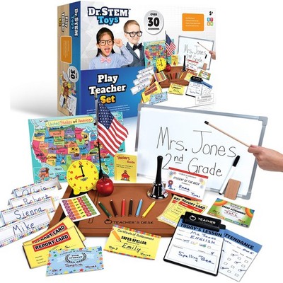 - Play Teacher Role-Play Set Includes Reusable White Board, Bell, Report Card...