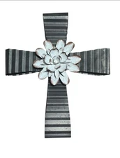 Gunmetal Cross with white flower Medium/Collectable/wall decor