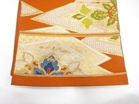 7761776: JAPANESE KIMONO / ANTIQUE FUKURO OBI / SILK / WOVEN FLORAL CREST