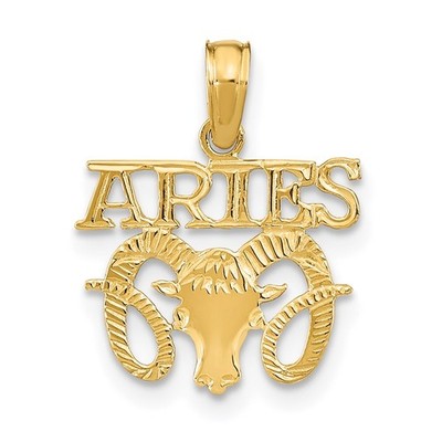 14k Yellow Gold ARIES Zodiac Charm Pendant L-17.3mm, W-13.55mm