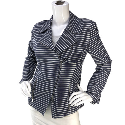 Lafayette 148 Womens Size Jacket Julius Striped Denim Twill Moto Blazer  Indigo