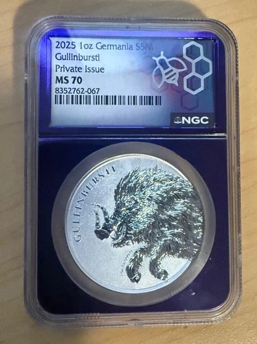 2025 Germania Mint Gullinbursti 1 oz Silver Coin NGC MS 70 (Purple Core)