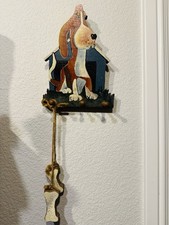 Vintage Wooden Dog Leash Holder Wall Hook Painted Hound Cottage Core Country