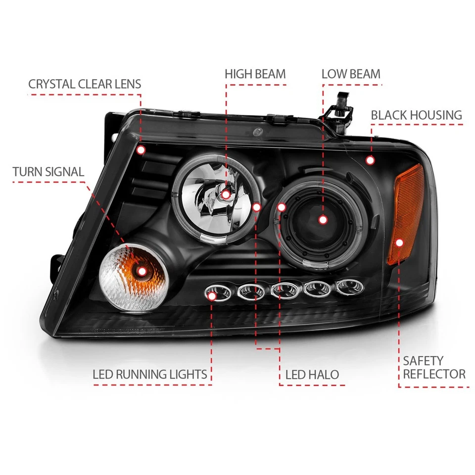 Anzo 111204 Headlamp For Ford F-150 2004-2008 Left & Right Halogen Black Housing - Image 4 of 4