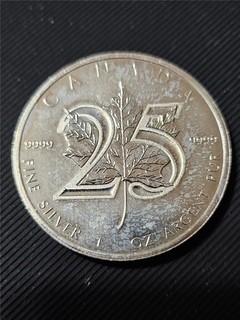 2013 Silver Canada 25th ANNIVERSARY MAPLE LEAF 1 OZ .9999 SILVER $5 Coin #M3015