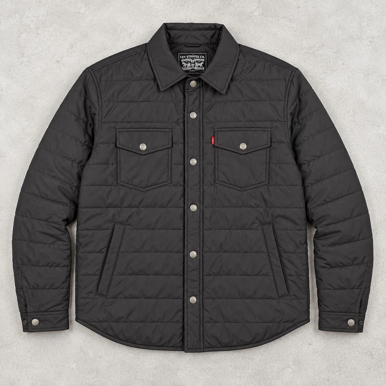 Levis Jacket Mens XL Black Quilted Snap Front Insulated Utility Shirt Coat  image 1
