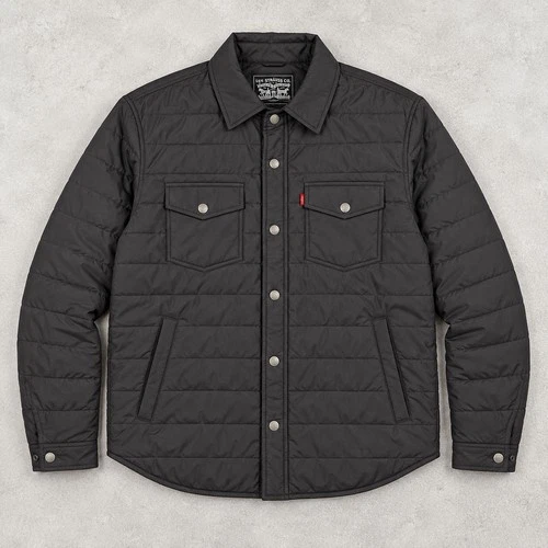 Levis Jacket Mens XL Black Quilted Snap Front Insulated Utility Shirt Coat  - product listing photo