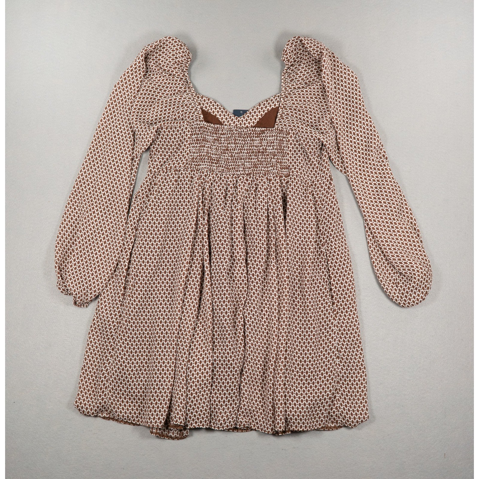 Abercrombie & Fitch Brown Geometric Diamond Smocked Mini Dress Medium NWT image 9