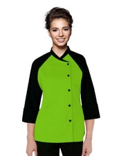 Personalised Women's 3/4 Sleeve Chef Coat, Contrast Culinary Uniform Jacket