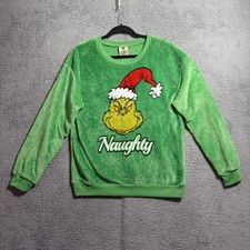 Grinch Dr Suess Ugly Christmas Velour Sweater L 11-13 Santa Naughty Holiday
