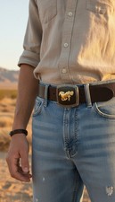 Hot Men Women Belt Buckle Silver Metal Square Gold Rodeo Horse Black Jeans Pants