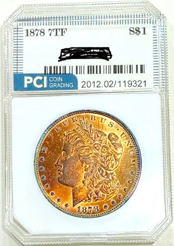 1878 7 tf.  Gem BU ++ Morgan Dollar Beautiful Rainbow Color Toned Obverse