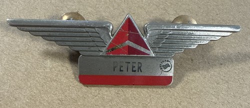 Delta Airlines Flight Attendant Stewardess Steward Wings Pin Name Badge - PETER